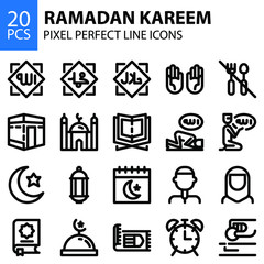 Ramadan kareem ramadhan line icons bundle pixel perfect