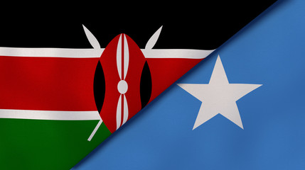 The flags of Kenya and Somalia. News, reportage, business background. 3d illustration