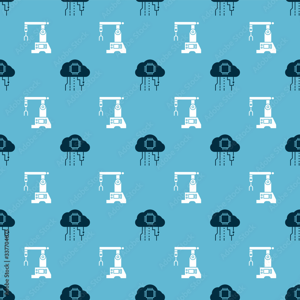 Poster set internet of things and assembly line on seamless pattern. vector