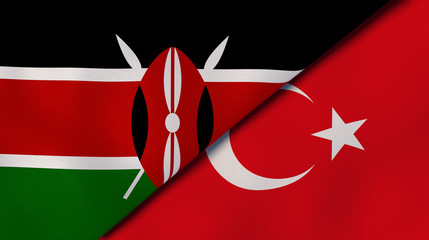 The flags of Kenya and Turkey. News, reportage, business background. 3d illustration