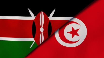 The flags of Kenya and Tunisia. News, reportage, business background. 3d illustration