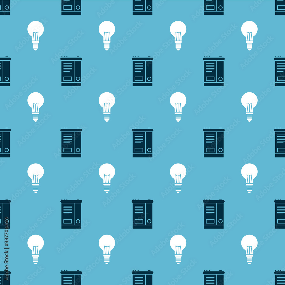 Poster set car battery and light bulb with concept of idea on seamless pattern. vector