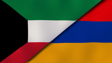 The flags of Kuwait and Armenia. News, reportage, business background. 3d illustration