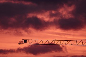 Construction crane at sunset