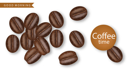 Coffee beans realistic white background isolates vector illustration
