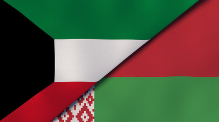 The flags of Kuwait and Belarus. News, reportage, business background. 3d illustration