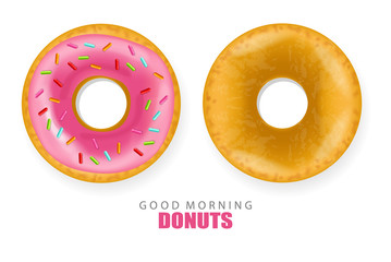 Pink donut realistic delicious dessert white background isolated