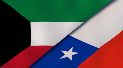 The flags of Kuwait and Chile. News, reportage, business background. 3d illustration