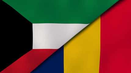 The flags of Kuwait and Chad. News, reportage, business background. 3d illustration