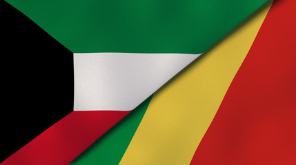 The flags of Kuwait and Congo. News, reportage, business background. 3d illustration
