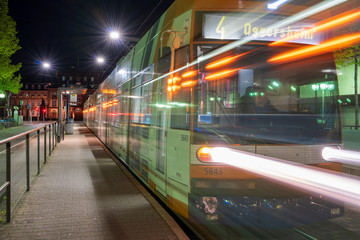 Long Exposure Photography of a Tram in Mannheim, Germany. 10.04.2020
