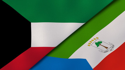 The flags of Kuwait and Equatorial Guinea. News, reportage, business background. 3d illustration