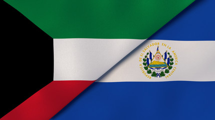 The flags of Kuwait and El Salvador. News, reportage, business background. 3d illustration