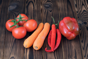 vegetables on the dark wooden background