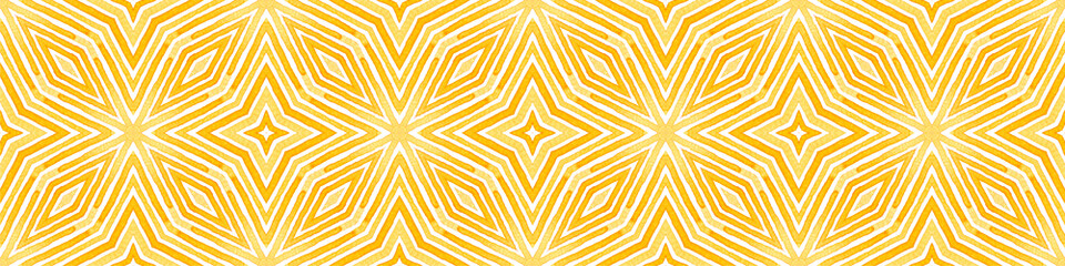 Orange Seamless Border Scroll. Geometric Watercolo - obrazy, fototapety, plakaty