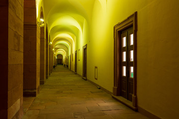 Mannheim, 10.04.2020: Castle illumination in Mannheim near the baroque castle in Mannheim in mid-April
