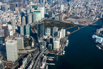 浜崎橋ジャンクション上空から築地方向を空撮