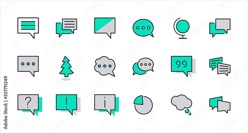 Poster set of speech bubble chat vector lines of icons. editable stroke. 32x32 pixels.