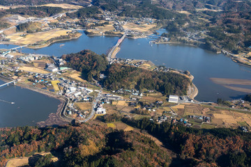 Obraz premium 千葉県市原市の高滝湖付近を空撮