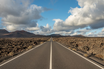 Driveway of Timanfaya National Park on island Lanzarote