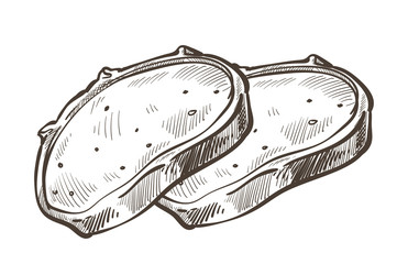 Slice of bun or bread, monochrome sketch outline