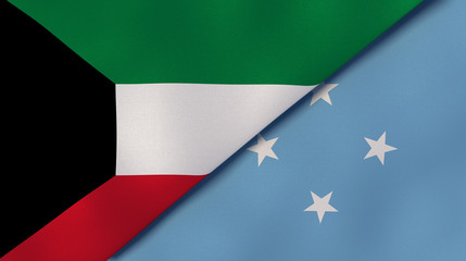 The flags of Kuwait and Micronesia. News, reportage, business background. 3d illustration