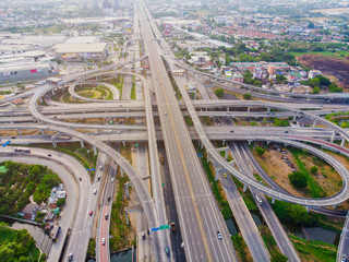 Aerial view elevated city road junction and interchange overpass at  day light