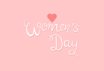 White text women's day and heart, pink background vector illustration
