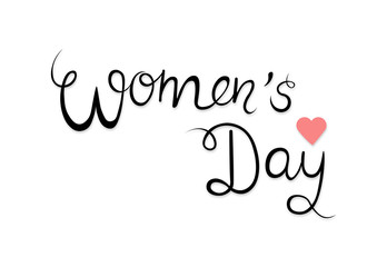 Black text women's day and heart, white background vector illustration