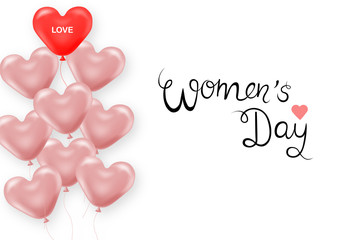 Pink balloons realistic, white background, happy womens day vector illustration