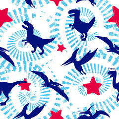 Abstract seamless Jurassic period predators. Dino repeat ornament for boy textile, sport clothes, wrapping paper.  © Kseniia Koval