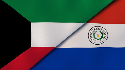 Obraz premium The flags of Kuwait and Paraguay. News, reportage, business background. 3d illustration