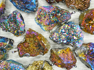 titanium rainbow aura quartz set semigem clusters