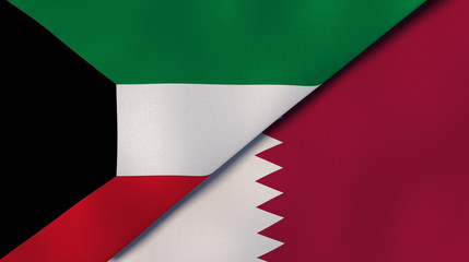 The flags of Kuwait and Qatar. News, reportage, business background. 3d illustration