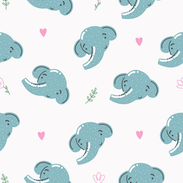 Cute seamless pattern with baby elephant. Creative childish print. Great for fabric, textile. Vector illustration. © Yulia