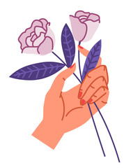 Female hand holding two roses bouquet composition vector