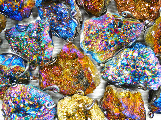 titanium rainbow aura quartz set semigem clusters