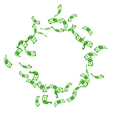 American dollar notes falling. Sparse USD bills on