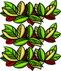 Vector green, red and yellow leaves in pattern. Spring and summer composition