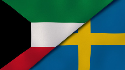 The flags of Kuwait and Sweden. News, reportage, business background. 3d illustration