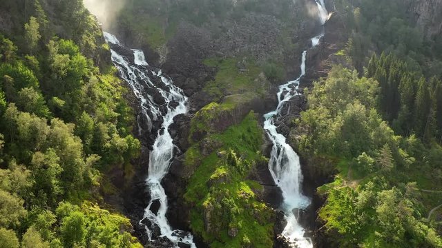 Latefossen is one of the most visited waterfalls in Norway and is located near Skare and Odda in the region Hordaland, Norway. Consists of two separate streams flowing down from the lake Lotevatnet.
