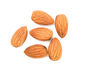 Top view flat lay almond isolated on white background.