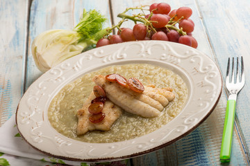 sole fish with fenne cream and grape