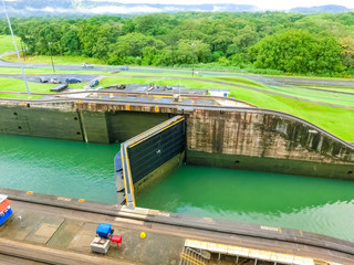 View of Panama Canal from cruise ship