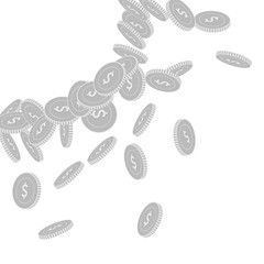 American dollar coins falling. Scattered black and