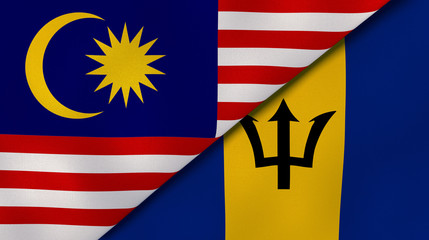 The flags of Malaysia and Barbados. News, reportage, business background. 3d illustration