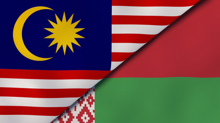 The flags of Malaysia and Belarus. News, reportage, business background. 3d illustration