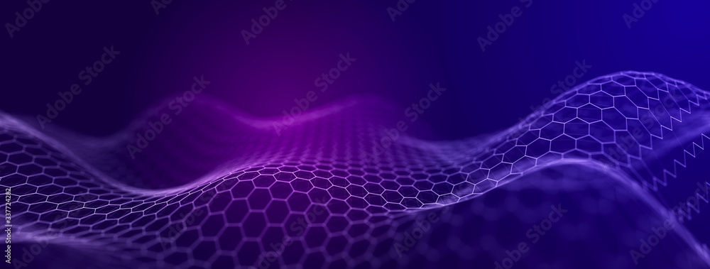 Aufkleber Wave of interlacing points and lines. Abstract background. Technological style. Big data. 3d rendering.