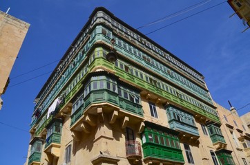 Fototapeta premium Traditional colorful balconies, Valletta old town, Malta