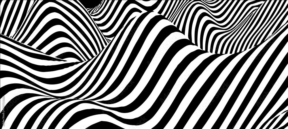 Poster black and white abstract wave. optical illusion. twisted vector illustration.